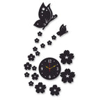 3d wall clock | Wall Clock With Wooden Butterflies , Flowers with light