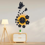 3d wall clock | Wall Clock With Wooden Butterflies , Flowers with light