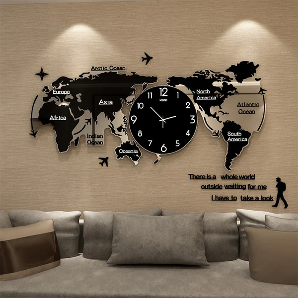 3D DIGITAL WORLD MAP WOODEN WALL CLOCK 24x24 inches