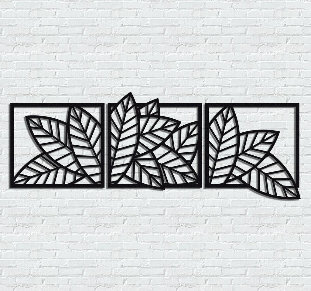 3D wooden 3 Piece Long Leaf Panels | Wall Hanging wooden Art