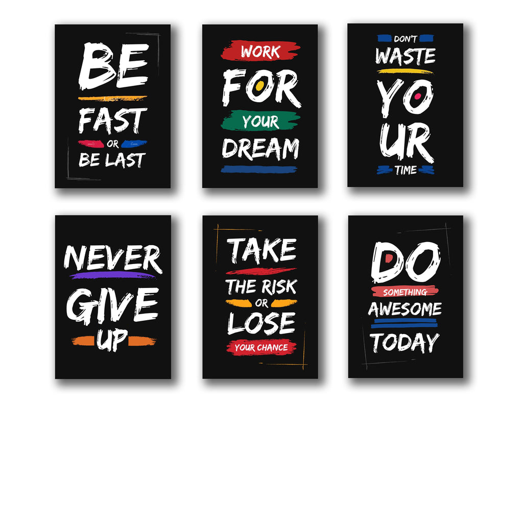 Pack of 6 Motivational sticky wooden frames for wall decore