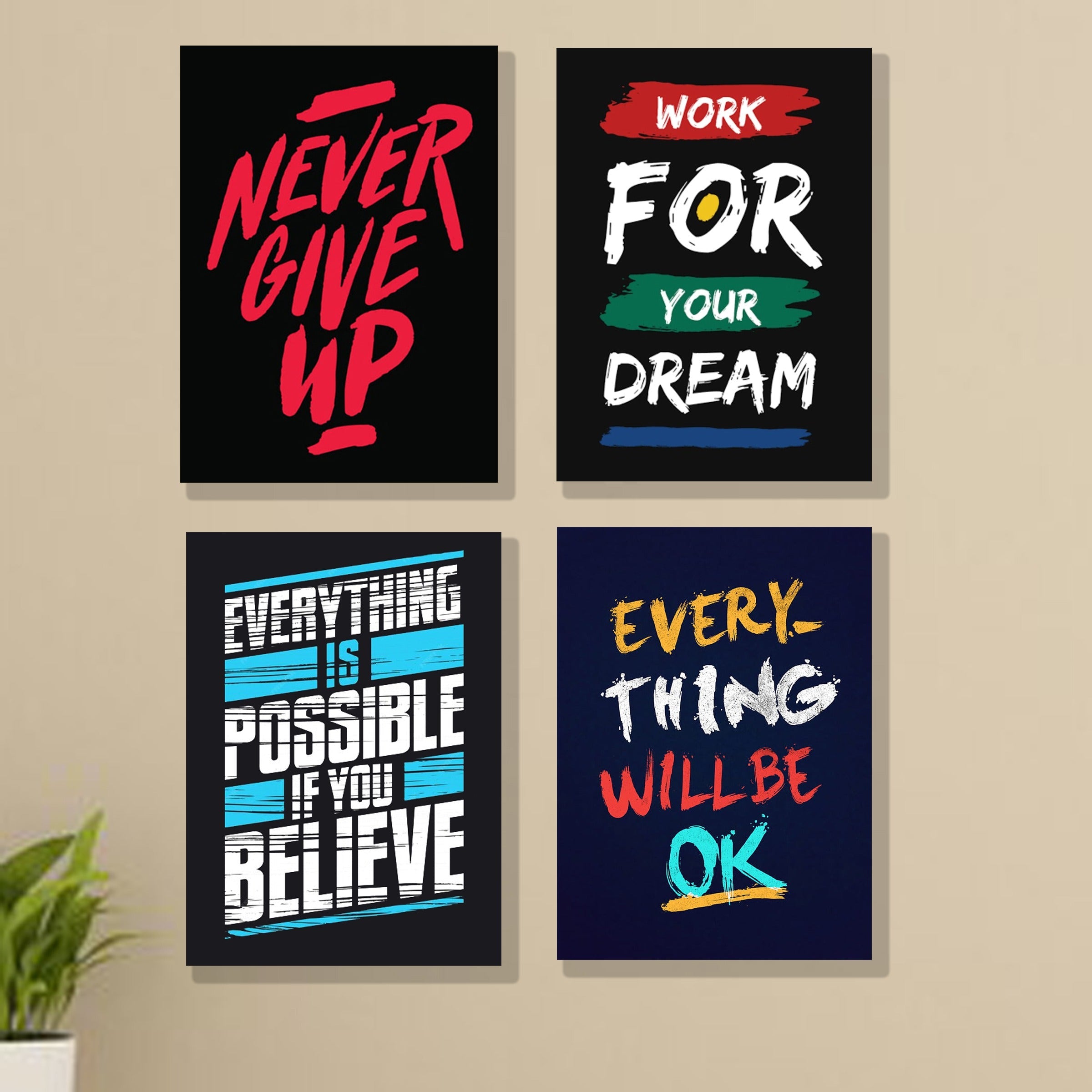 set of 4 Motivational sticky canvas frames
