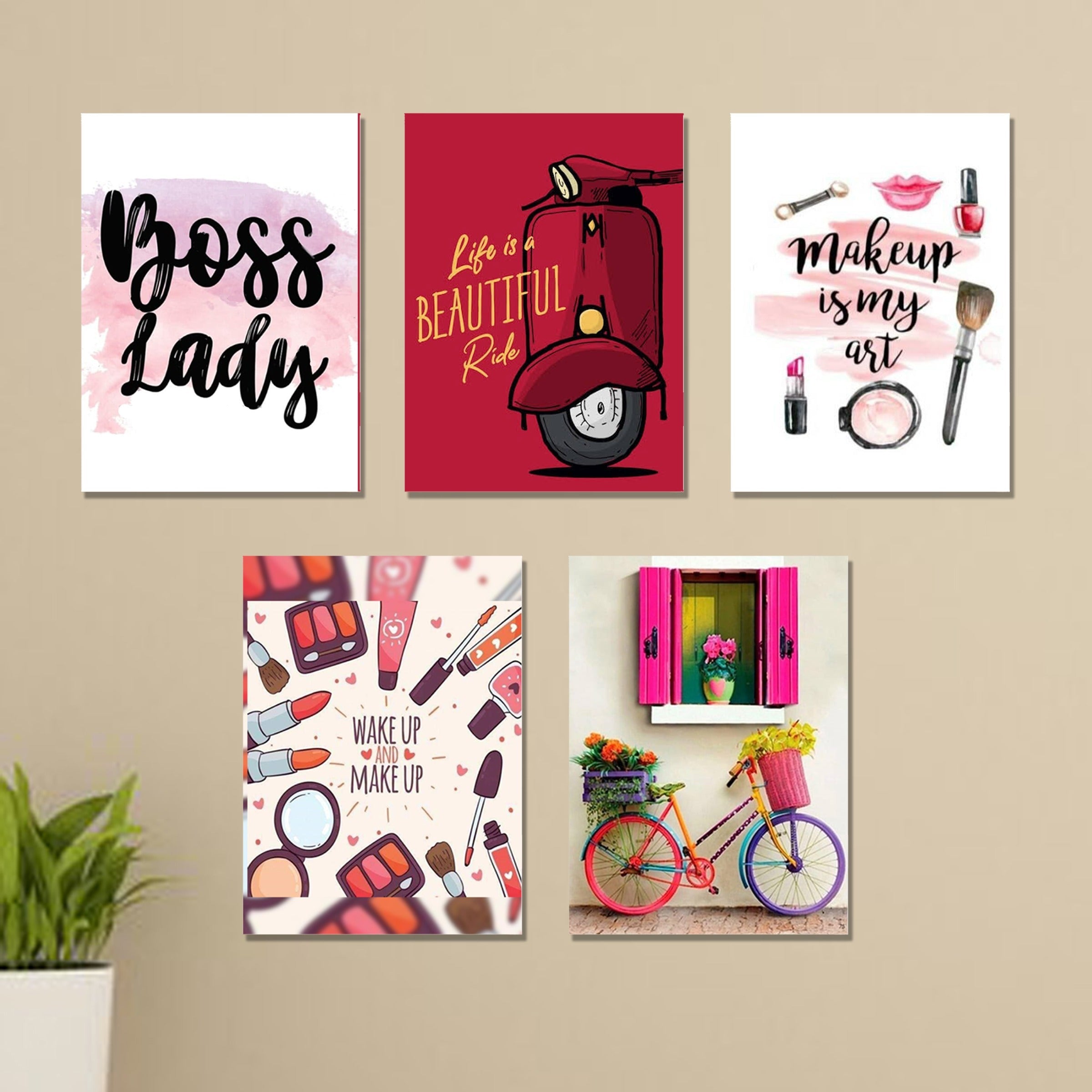 Set of 5 girls room wall art sticky canvas frames