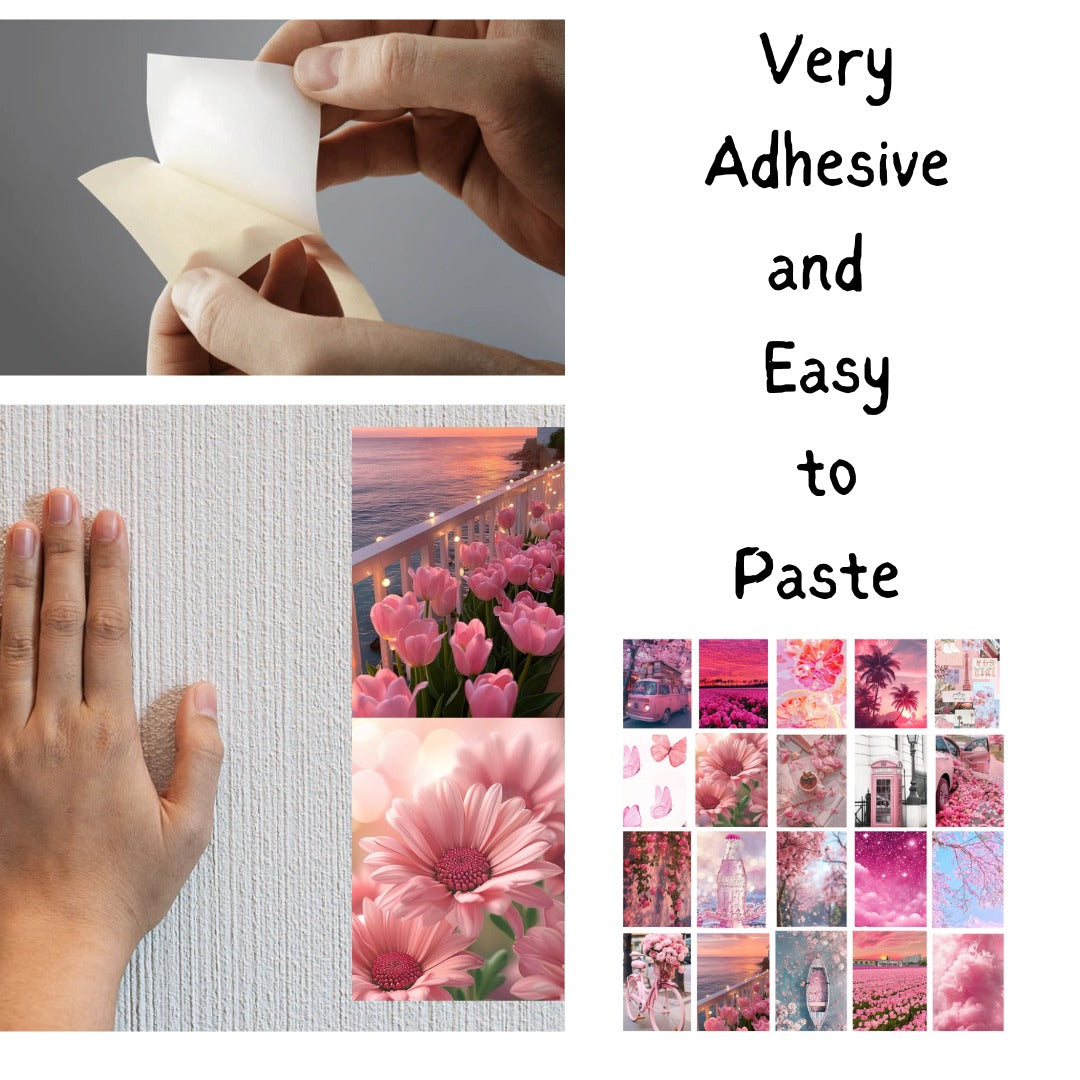 Pack of 20 Pink Wall Collage Set Aesthetic Stickers for Bedroom Decor