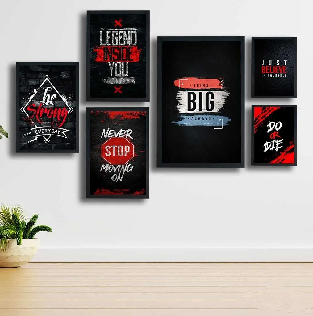 Motivational Wooden Wall Art Frame Set – 6 Pcs
