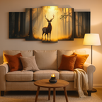 5-Piece Wooden Wall Frame – Deer in Forest Sunset Design | 16x40 Inch with Sticky Tiles