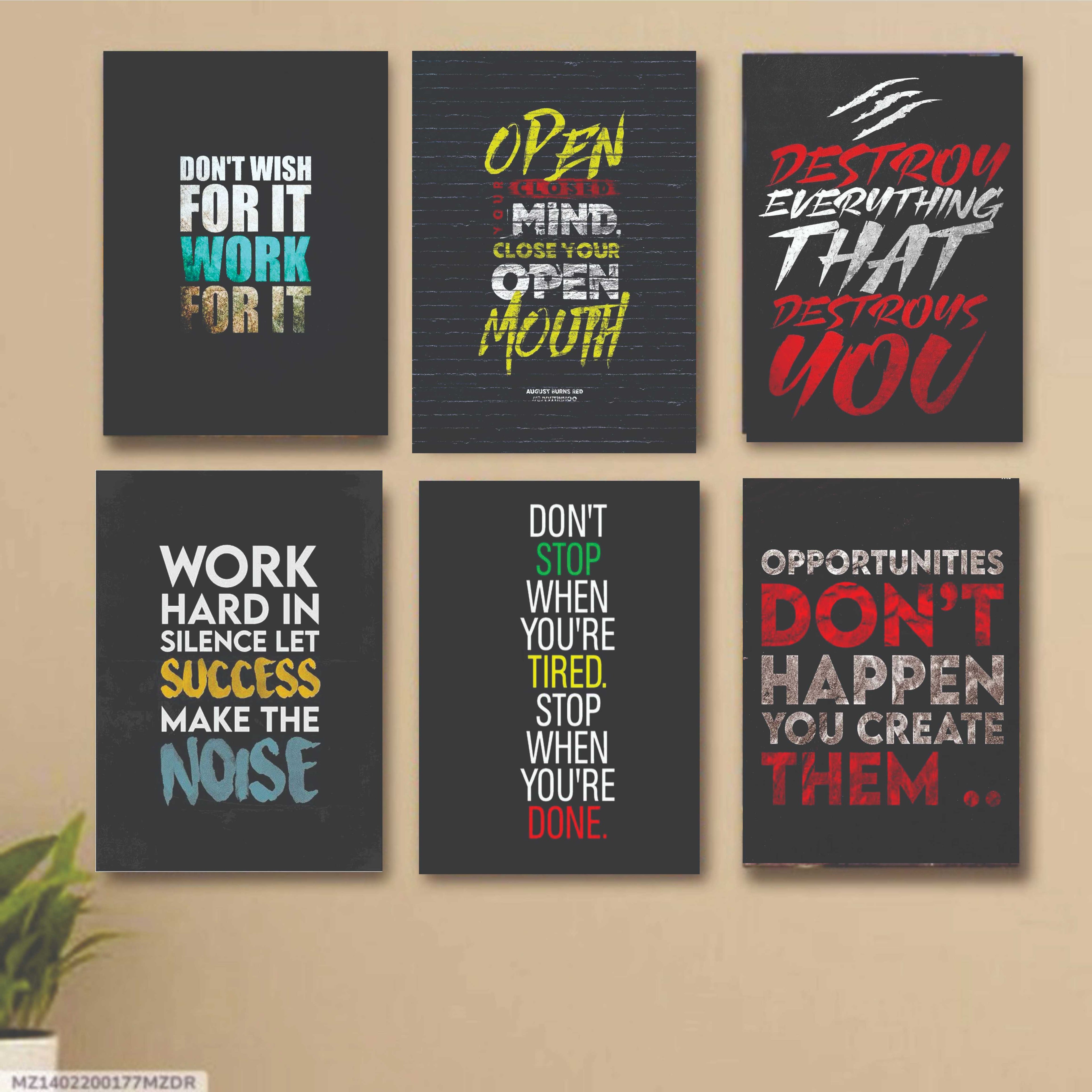 set of 6 Motivational wooden canvas frames for wall decore