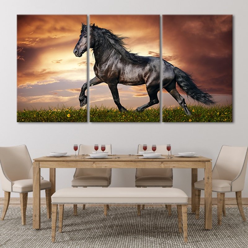3 Pc Black Horse Wall Décor Photo Tiles | High Quality