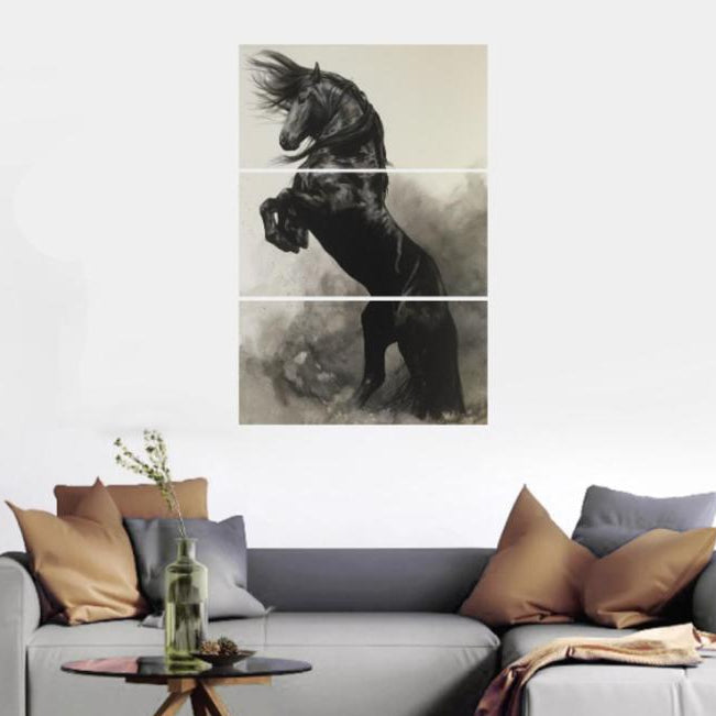 3 Pc Black Horse Wall Décor Photo Tiles | High Quality