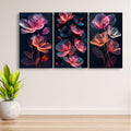Set Of 3 Flowers Art Wooden Frames For Wall Decoration