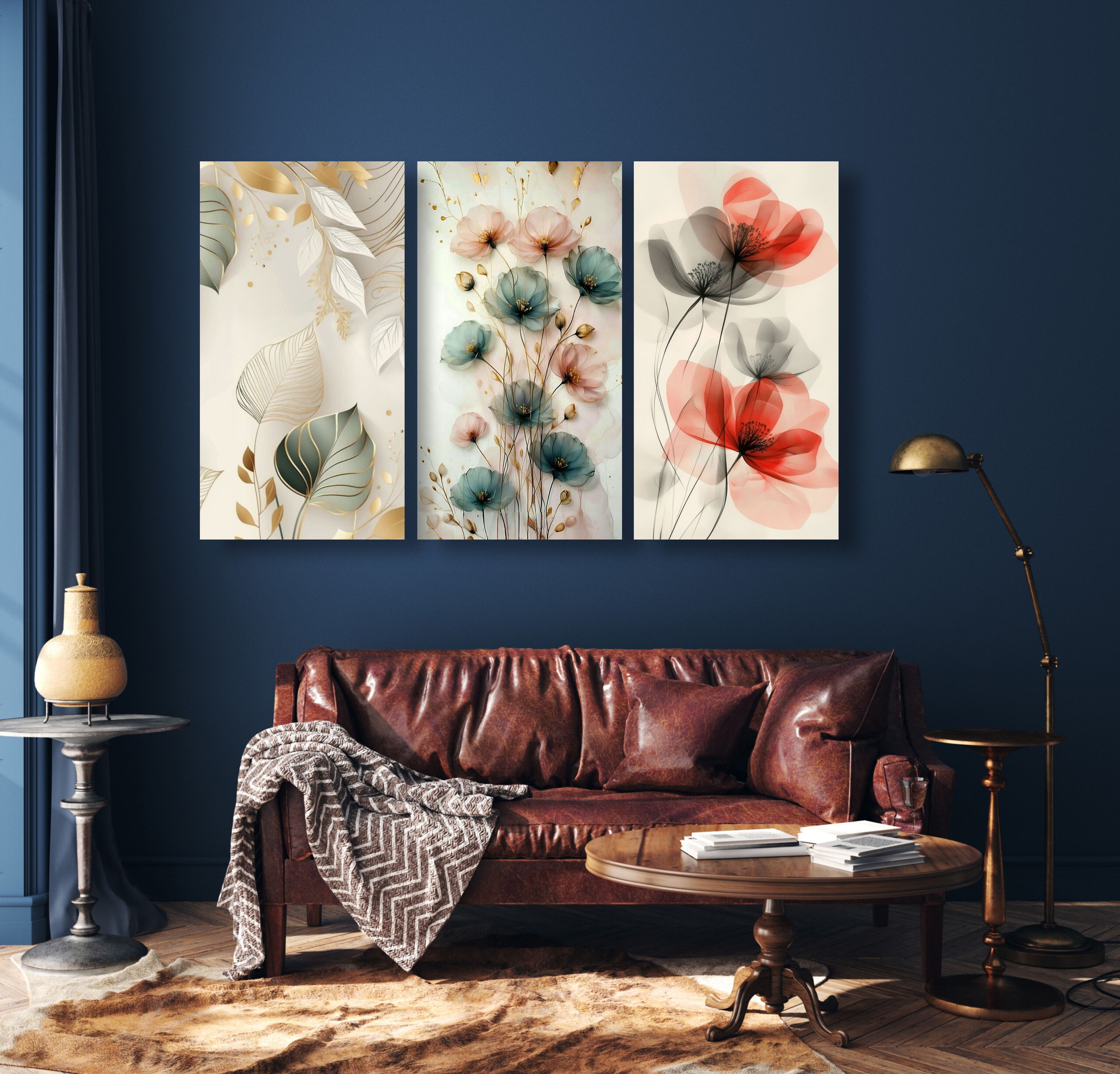 Set Of 3 Flowers Art Wooden Frames For Wall Decoration