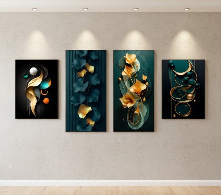 Set Of 4 Pcs Modern Abstract Ginkgo Leaves Wall Art