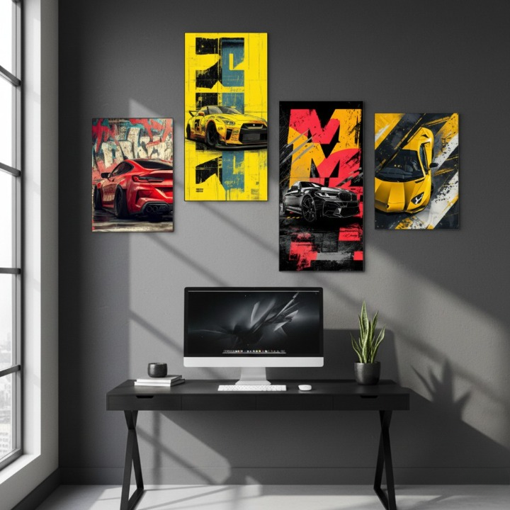 Set of 4 Stylized Automotive Canvas