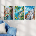 3Pcs Scenic Canvas Wall Art | Italian & Greek Landscape Paintings
