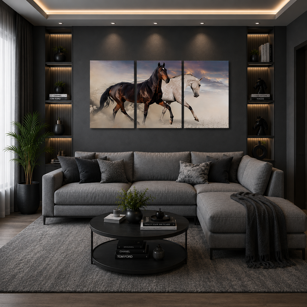 3 Pc Black & White Horse Wall Décor Photo Tiles | High Quality