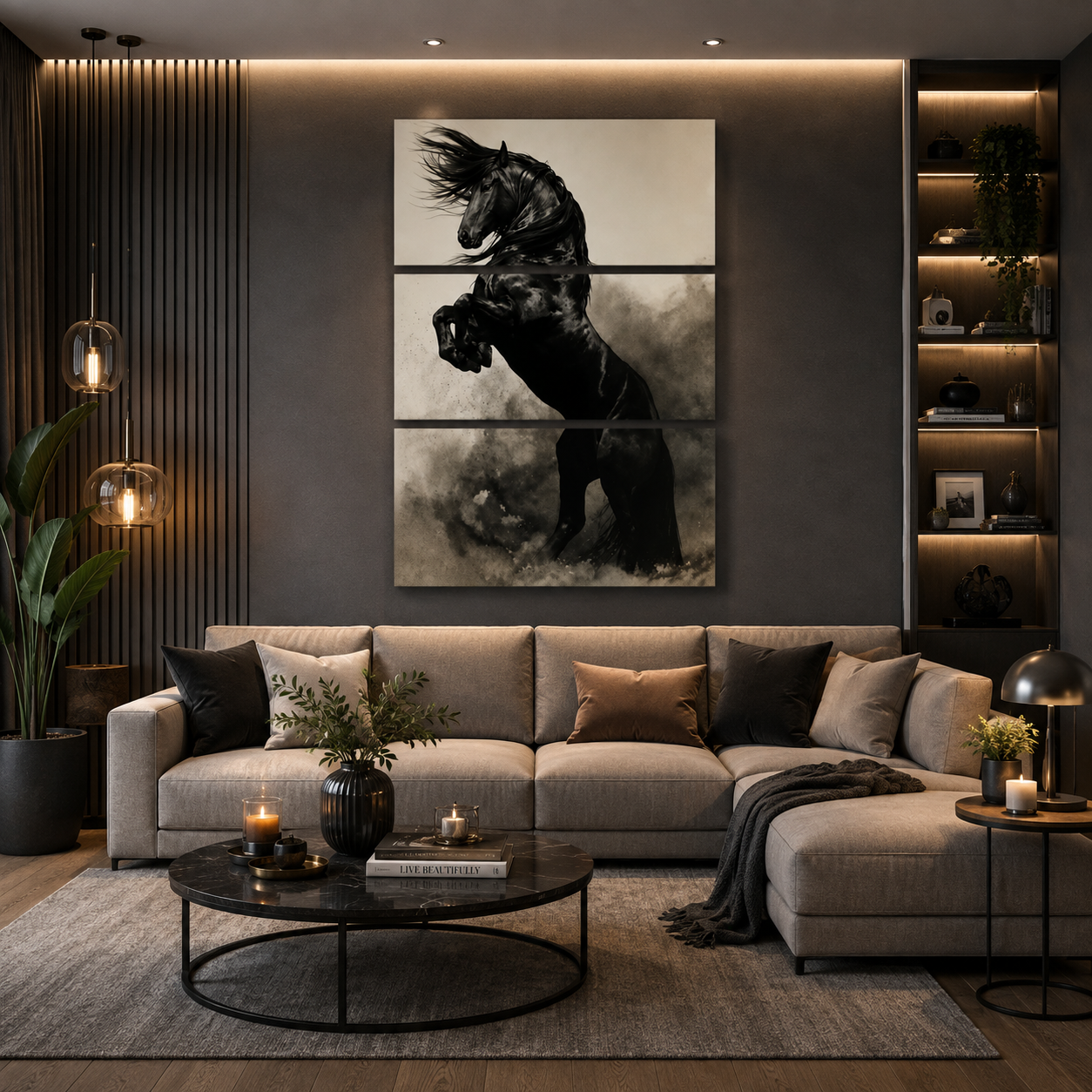 3 Pc Black Horse Wall Décor Photo Tiles | High Quality