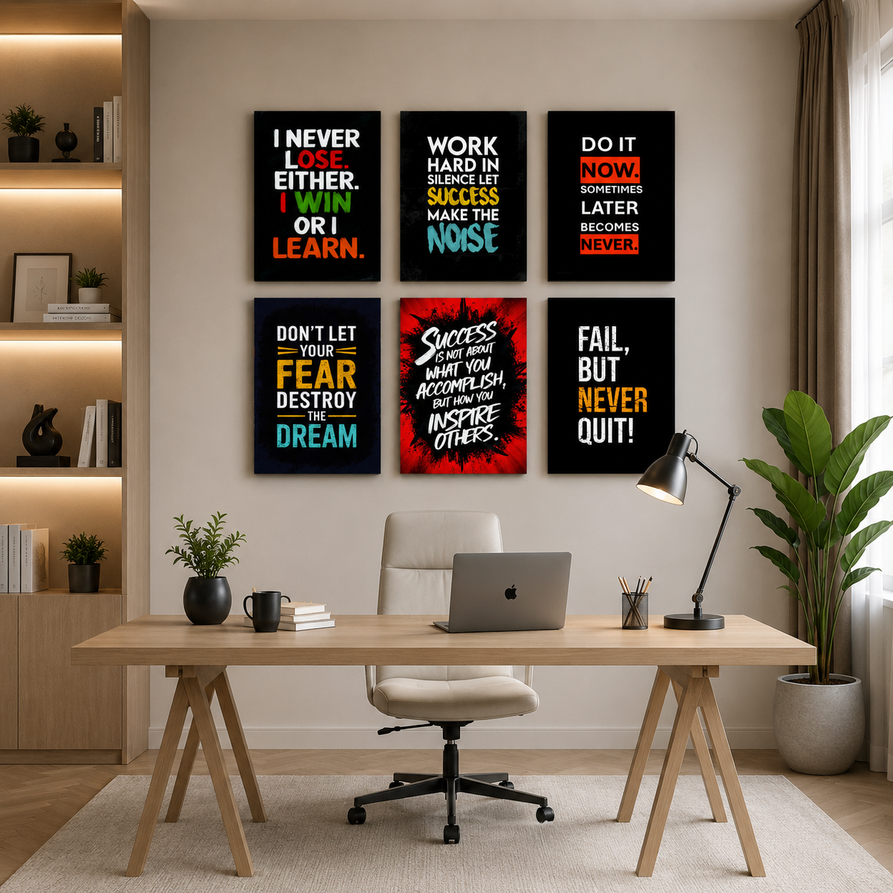 set of 6 Motivational wooden canvas frames for wall decore