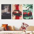 Set Of 3, Luxary Cars Wall Art Photo Canvas Wooden Tile Frame