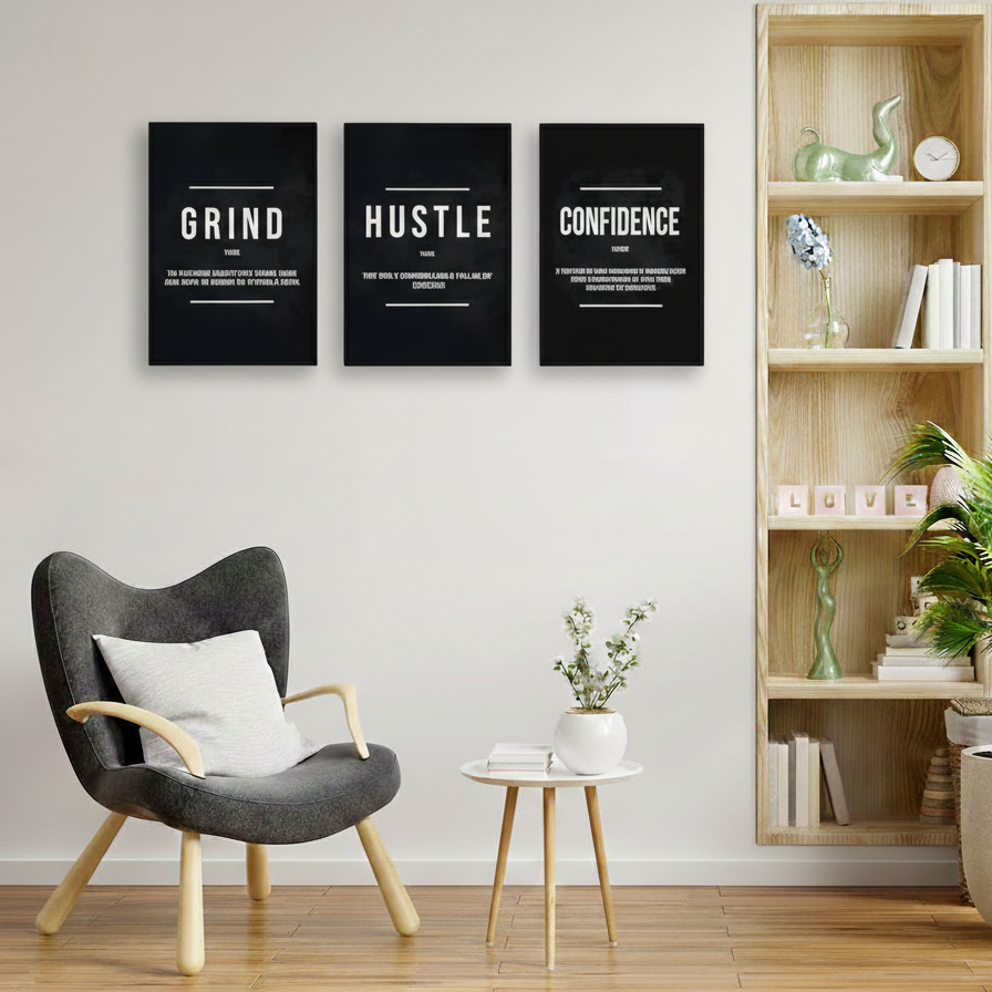 set of 3 Motivational sticky canvas frames for wall decore