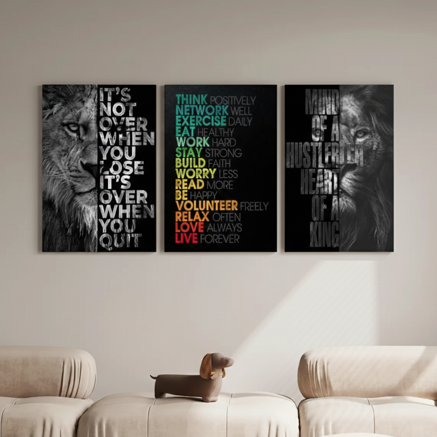 set of 3 Motivational sticky canvas frames for wall decore