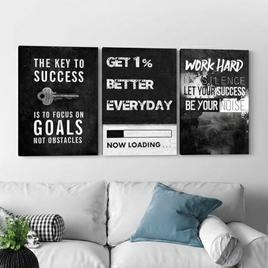 set of 3 Motivational sticky canvas frames for wall decore