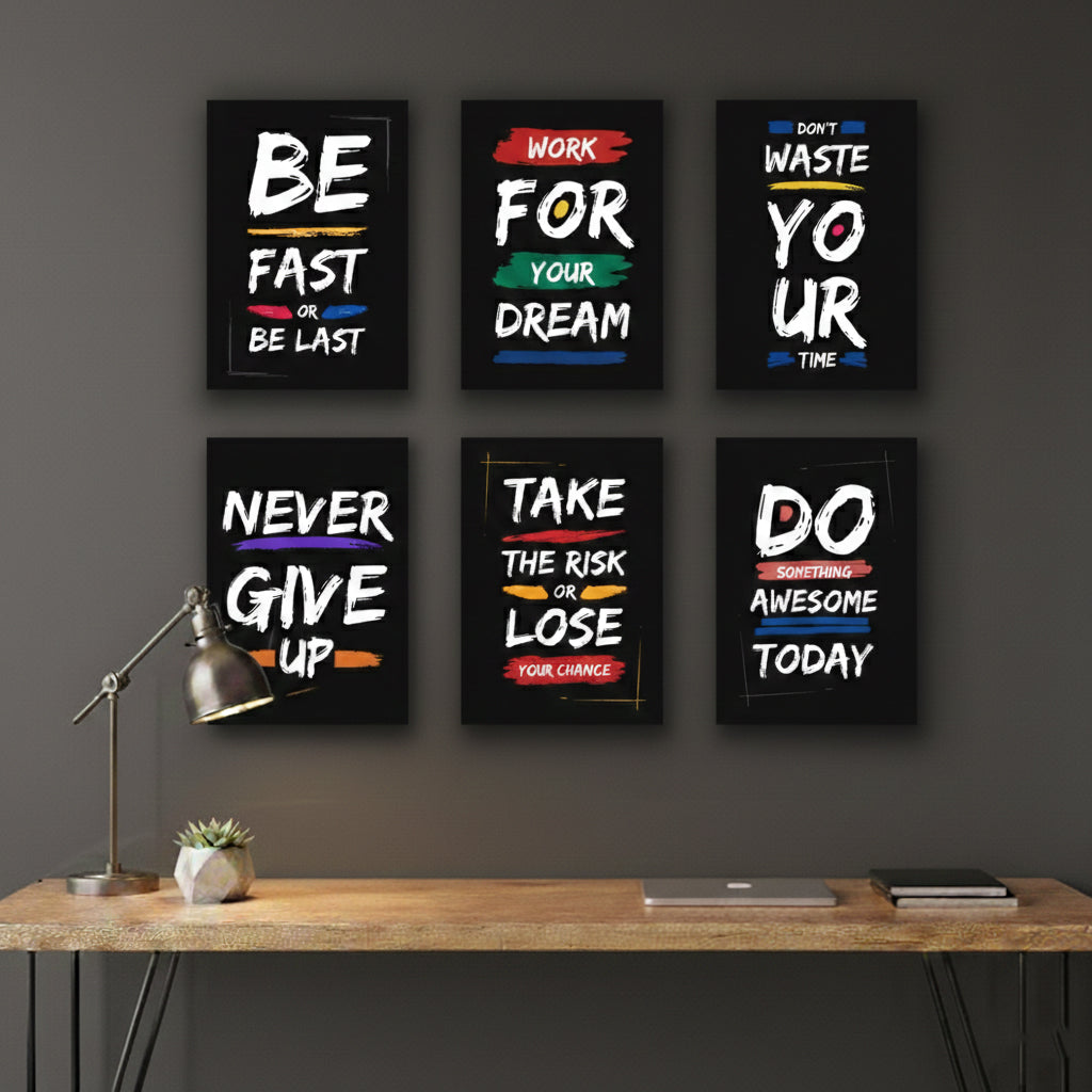 Pack of 6 Motivational sticky wooden frames for wall decore