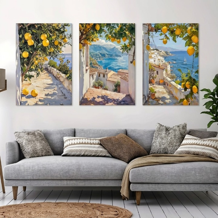 Set of 3 Vintage Mediterranean Coastal Lemon Tree