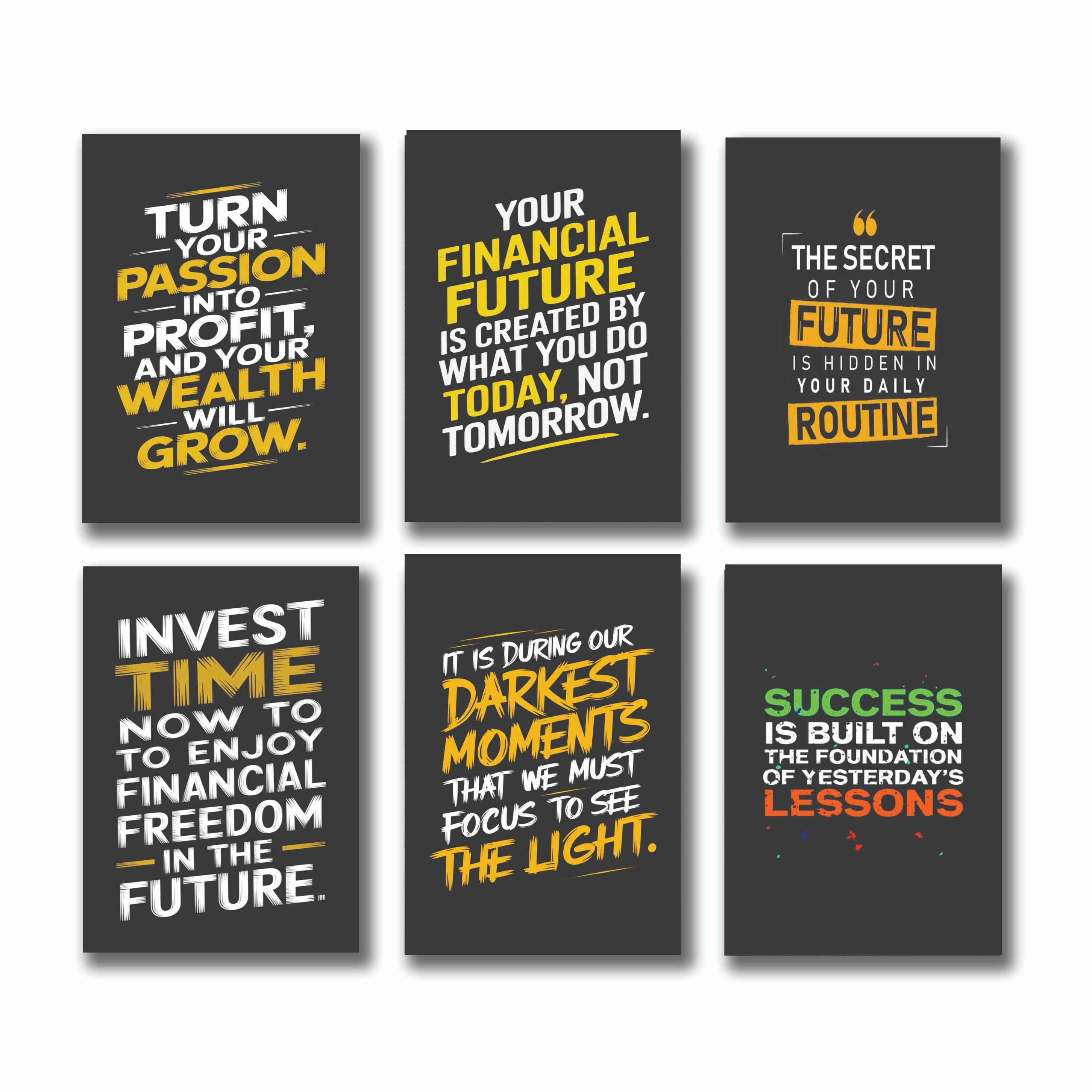Set Of 6 Motivational Sticky Canvas Frames For Wall Decore