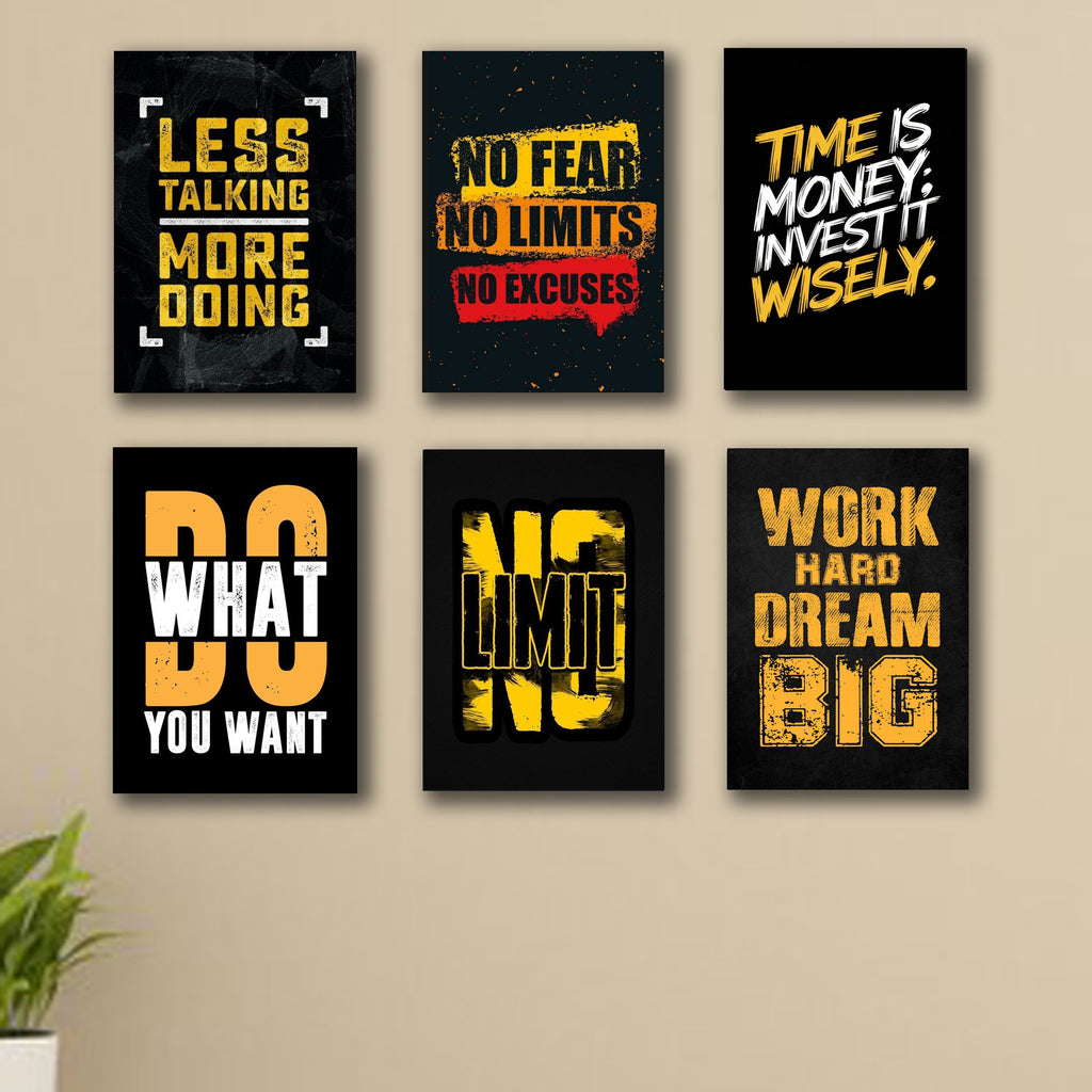 Pack of 6 Motivational quotes sticky wooden canvas frames for wall