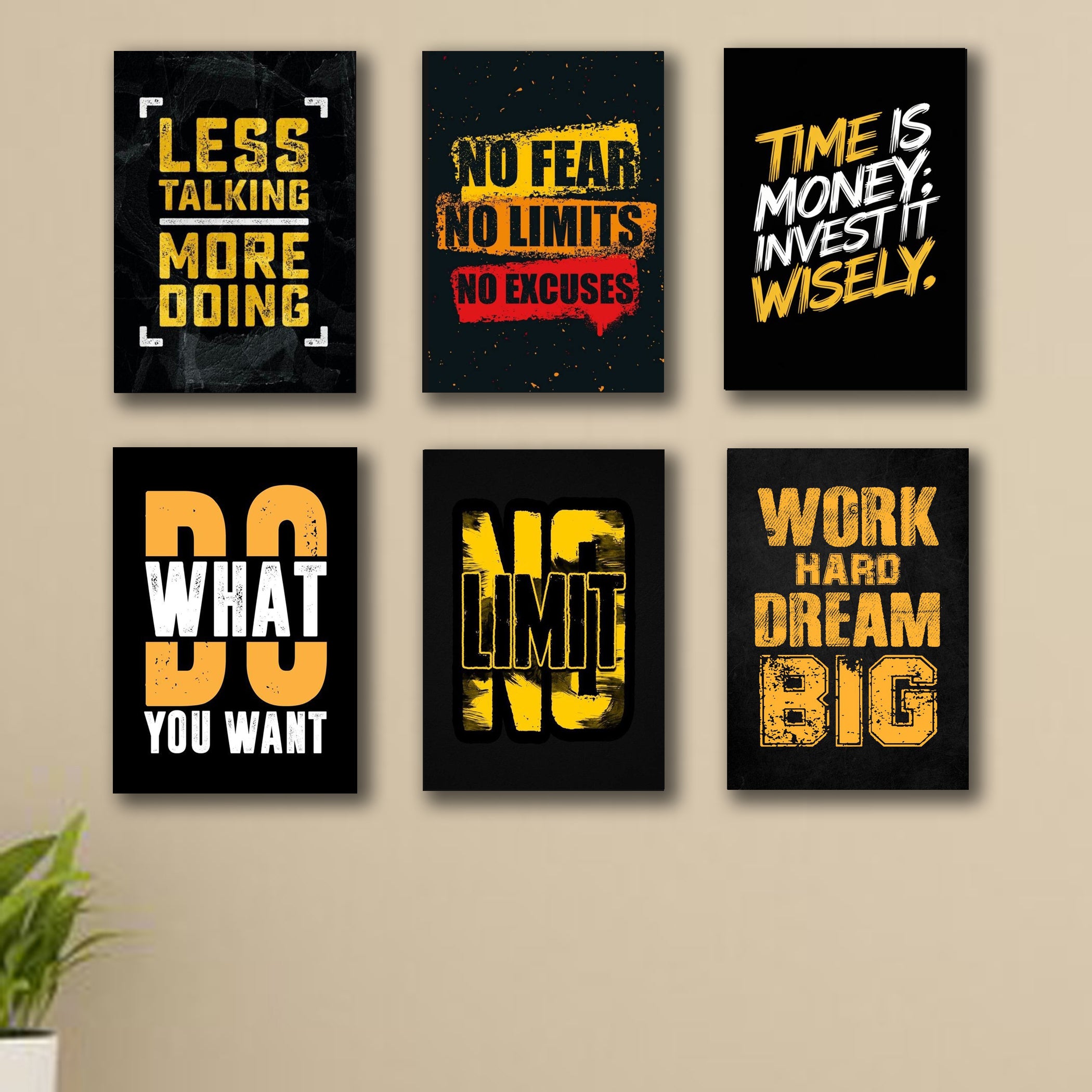 Pack of 6 Motivational quotes sticky wooden canvas frames for wall